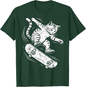 Funny Cat Skater Skateboard Player Skateboarding Girls T-Shirt - T-Shirt | Forest