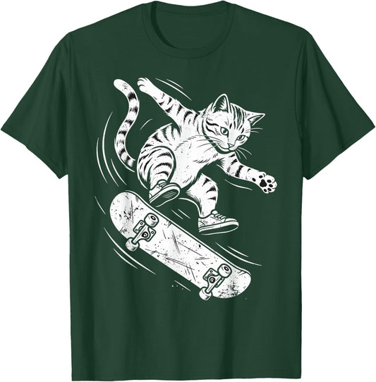 Funny Cat Skater Skateboard Player Skateboarding Girls T-Shirt - T-Shirt | Forest