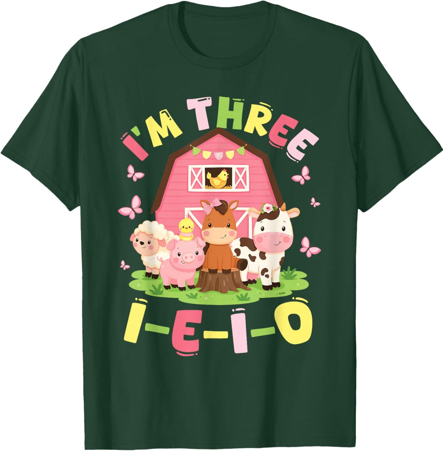 I'm Three I-E-I-O 3 Years Old Farm Animal Birthday T-Shirt - T-Shirt | Forest