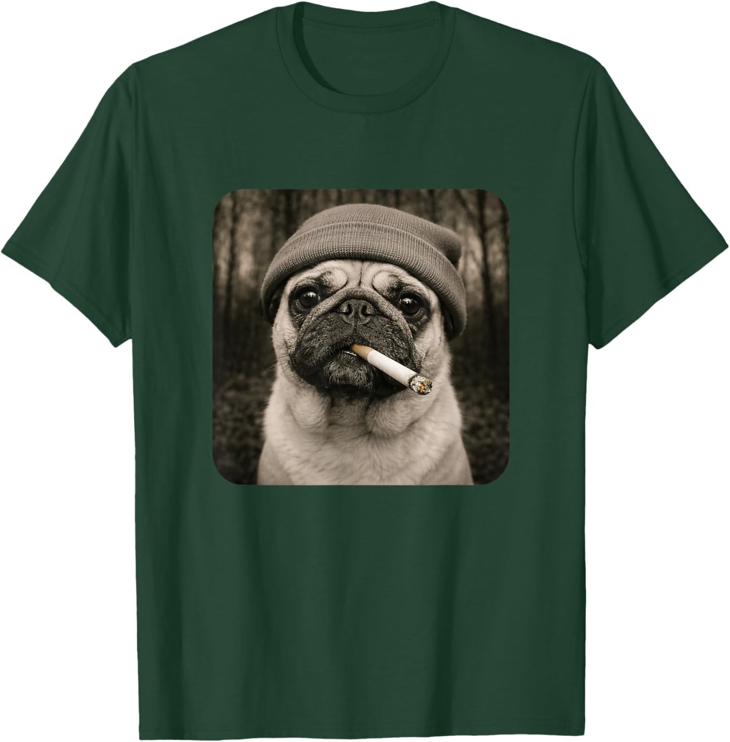 Funny Smoking Pug Dog Meme Cigarette Grunge Beanie Cigarette T-Shirt - T-Shirt | Forest