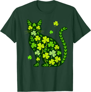 Cat St Patricks Day Lucky Shamrock Saint Pattys Girls Women T-Shirt - T-Shirt | Forest