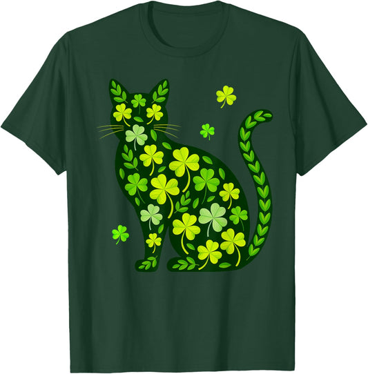 Cat St Patricks Day Lucky Shamrock Saint Pattys Girls Women T-Shirt - T-Shirt | Forest