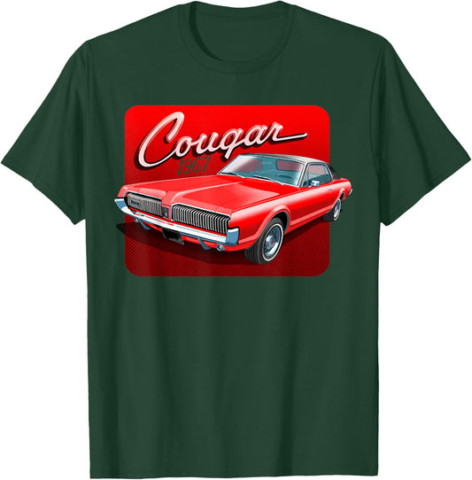 1967 67 Mercury Cougar Red Classic Vintage Old Car USA Flag T-Shirt - T-Shirt | Forest