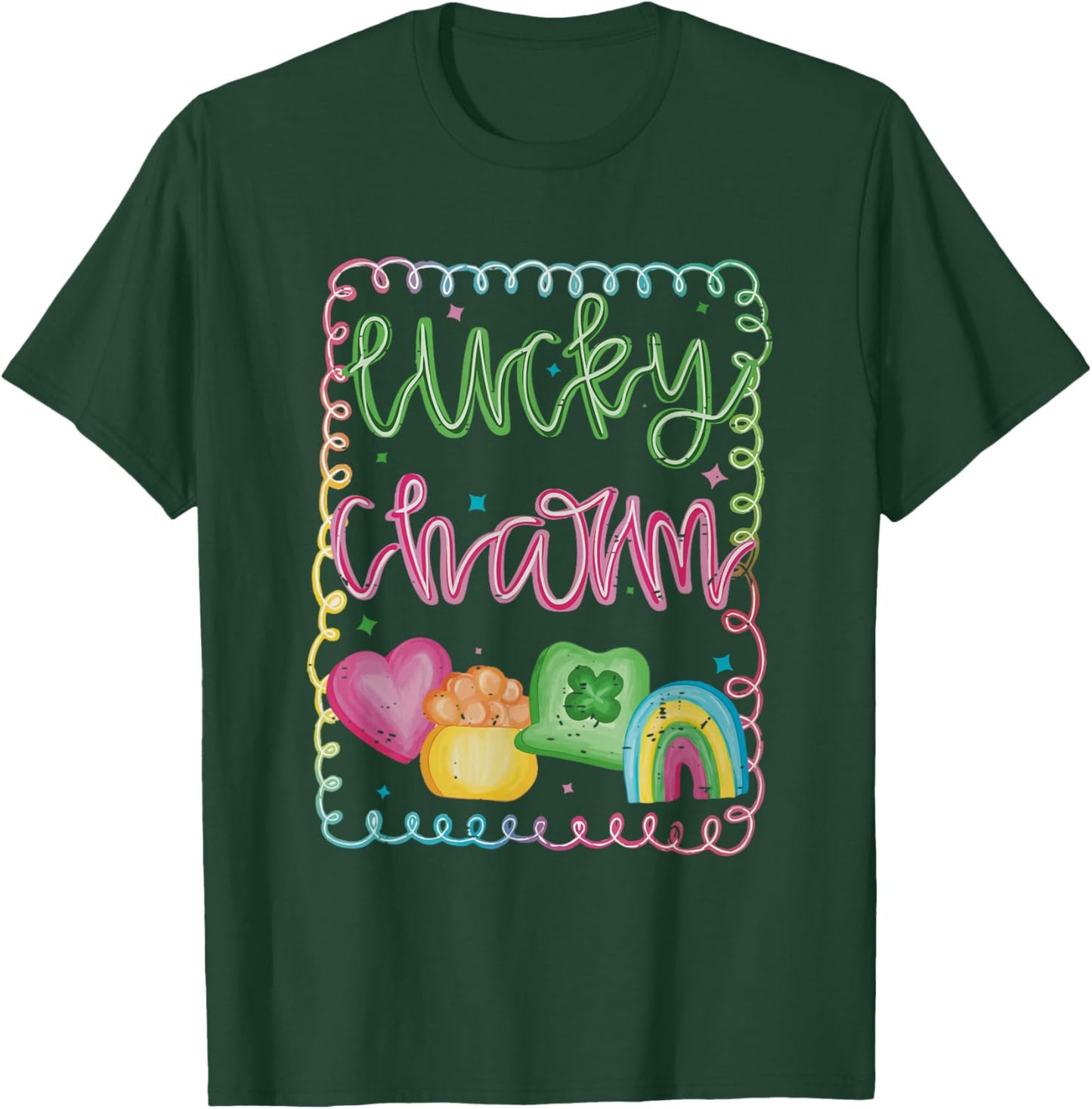 Retro Lucky Charm Rainbow Clover Irish Girly St Patricks Day T-Shirt - T-Shirt | Forest