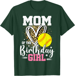 Mom of The Birthday Girl Softball Mom Leopard Heart T-Shirt - T-Shirt | Forest