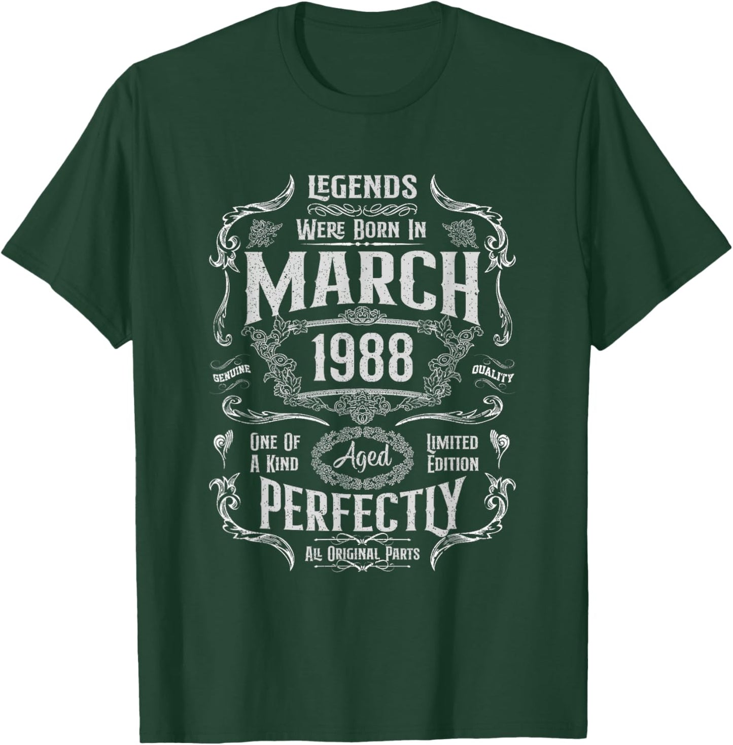 Vintage 38th Birthday Legends were Born in March 1988 T-Shirt - T-Shirt | Forest