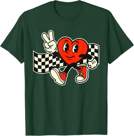 Valentine's Day Heart Peace Hand Retro Groovy Men Women Kids T-Shirt - T-Shirt | Forest