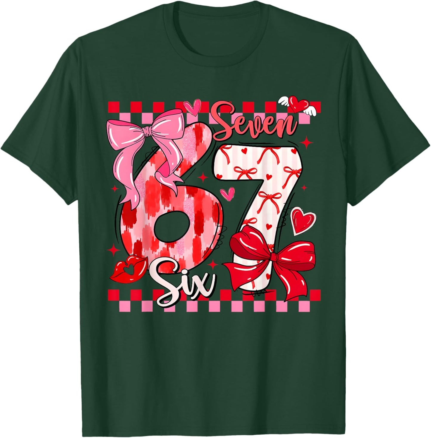 Valentine Coquette Bow Cute Six Seven 67 Meme Slang Girls T-Shirt - T-Shirt | Forest