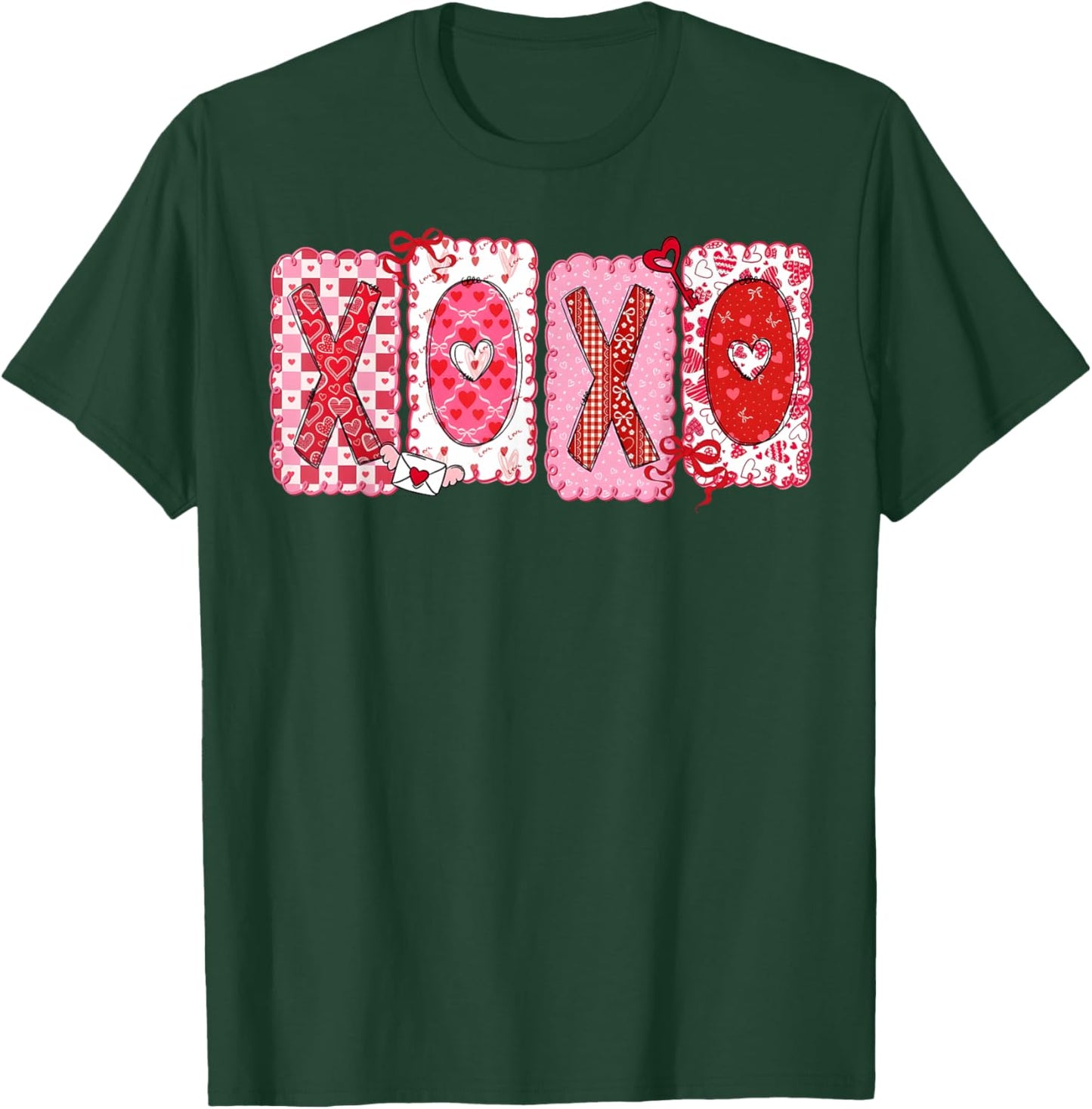 Happy Valentine Coquette Bow XOXO Hugs & Kisses Girl Women T-Shirt - T-Shirt | Forest