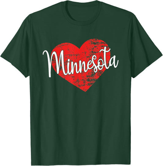Minnesota Love Cool Grunge Heart Fun Minnesota Pride T-Shirt - T-Shirt | Forest