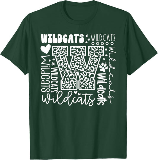 Wildcats School Spirit Fan Team Girls Kids T-Shirt - T-Shirt | Forest