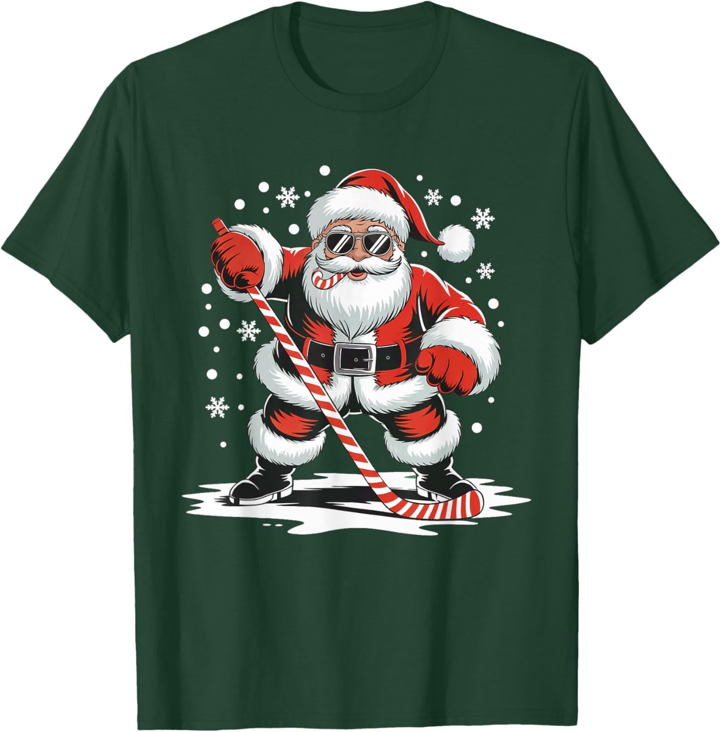 Hockey Christmas Santa Playing Sport Skating Candy Cane Fun T-Shirt - T-Shirt | Forest