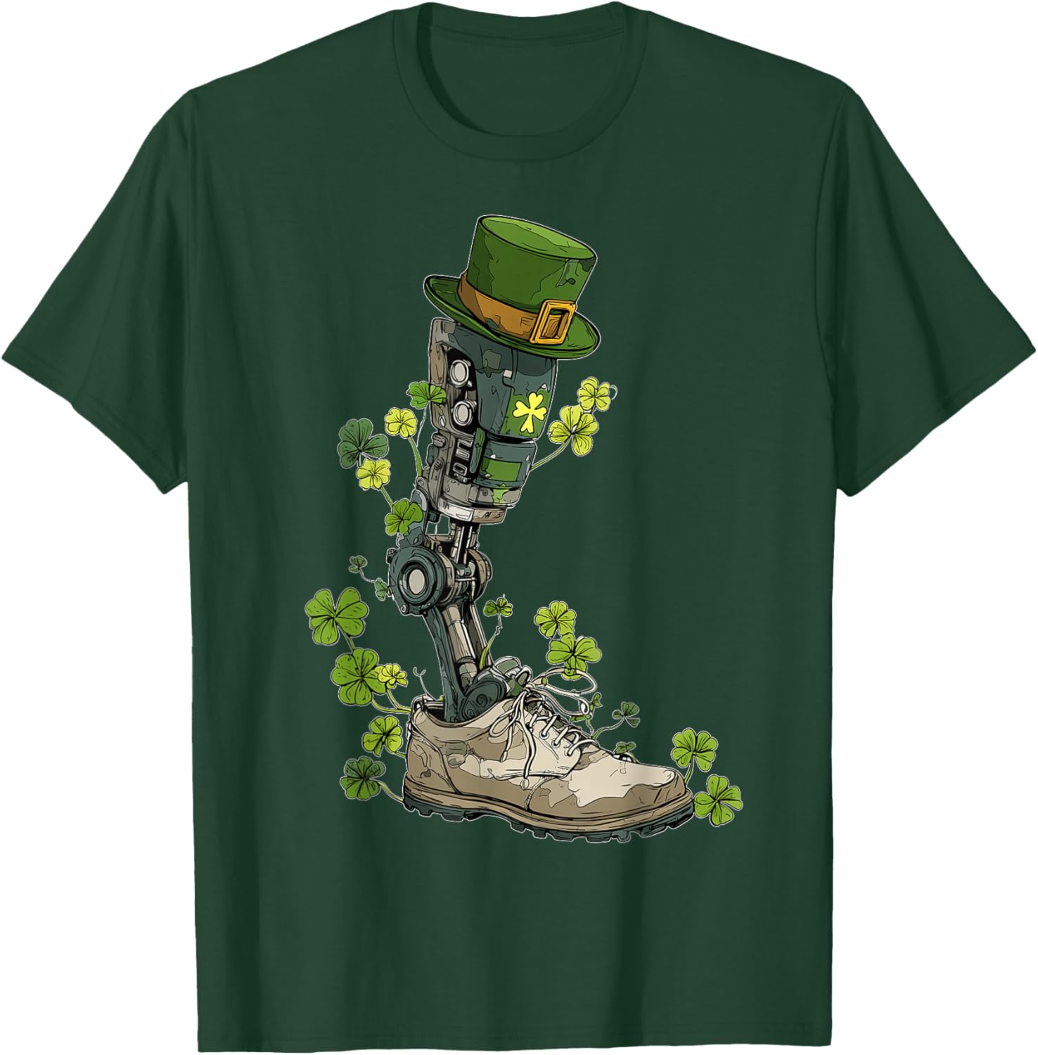 Amputee Prosthetic Amputated St. Patricks Day Pattys Day T-Shirt - T-Shirt | Forest