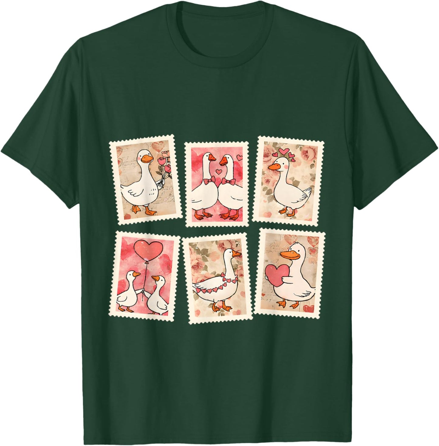 Vintage Valentine Goose XOXO Be Mine Love Stamps Silly Goose T-Shirt - T-Shirt | Forest