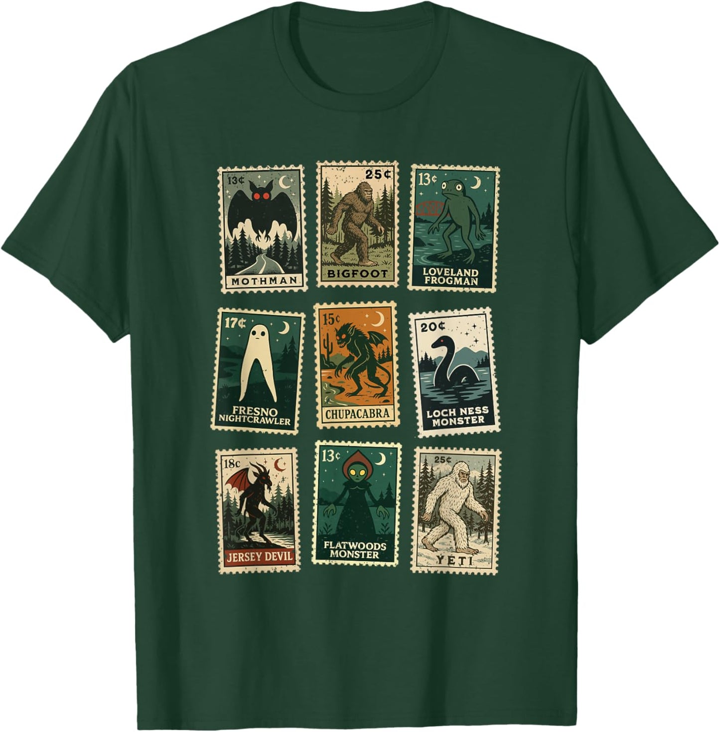 Cryptid Monster Stamps T-Shirt - T-Shirt | Forest