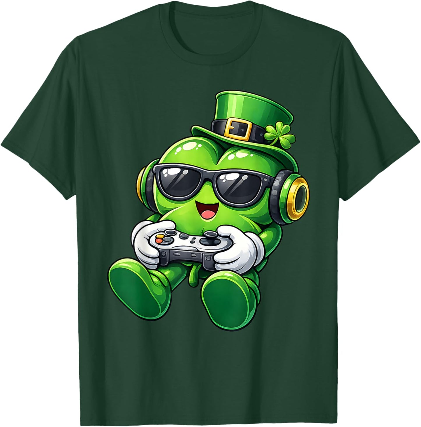 Video Game Shamrock St Patricks Day Gamer Boys Kids Gaming T-Shirt - T-Shirt | Forest
