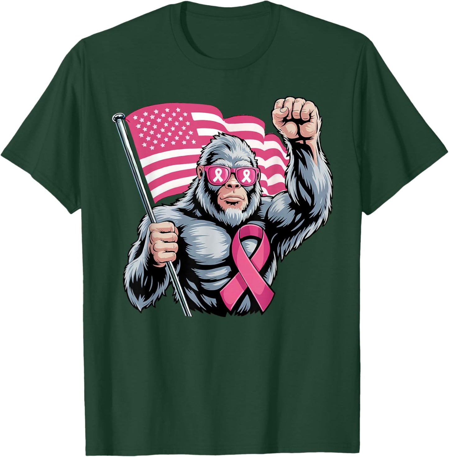 Bigfoot Pink Ribbon Fight Breast Cancer Awareness T-Shirt - T-Shirt | Forest