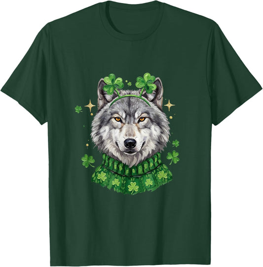 St Patricks Day Wolf Shamrock Design T-Shirt - T-Shirt | Forest