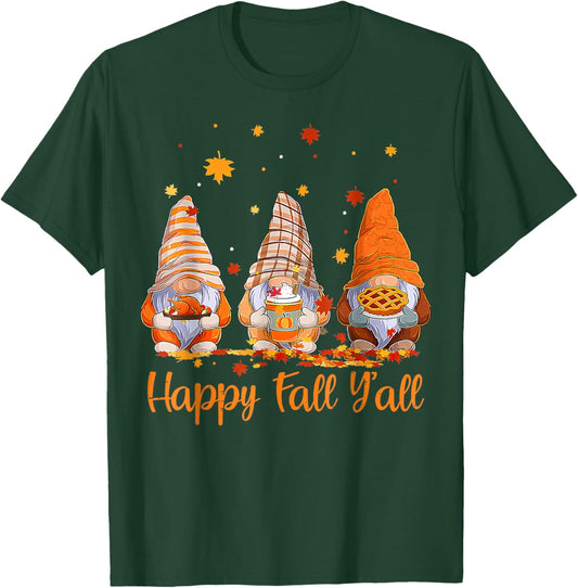 Happy Fall Y'all Gnome Pumpkin Autumn Thanksgiving T-Shirt - T-Shirt | Forest