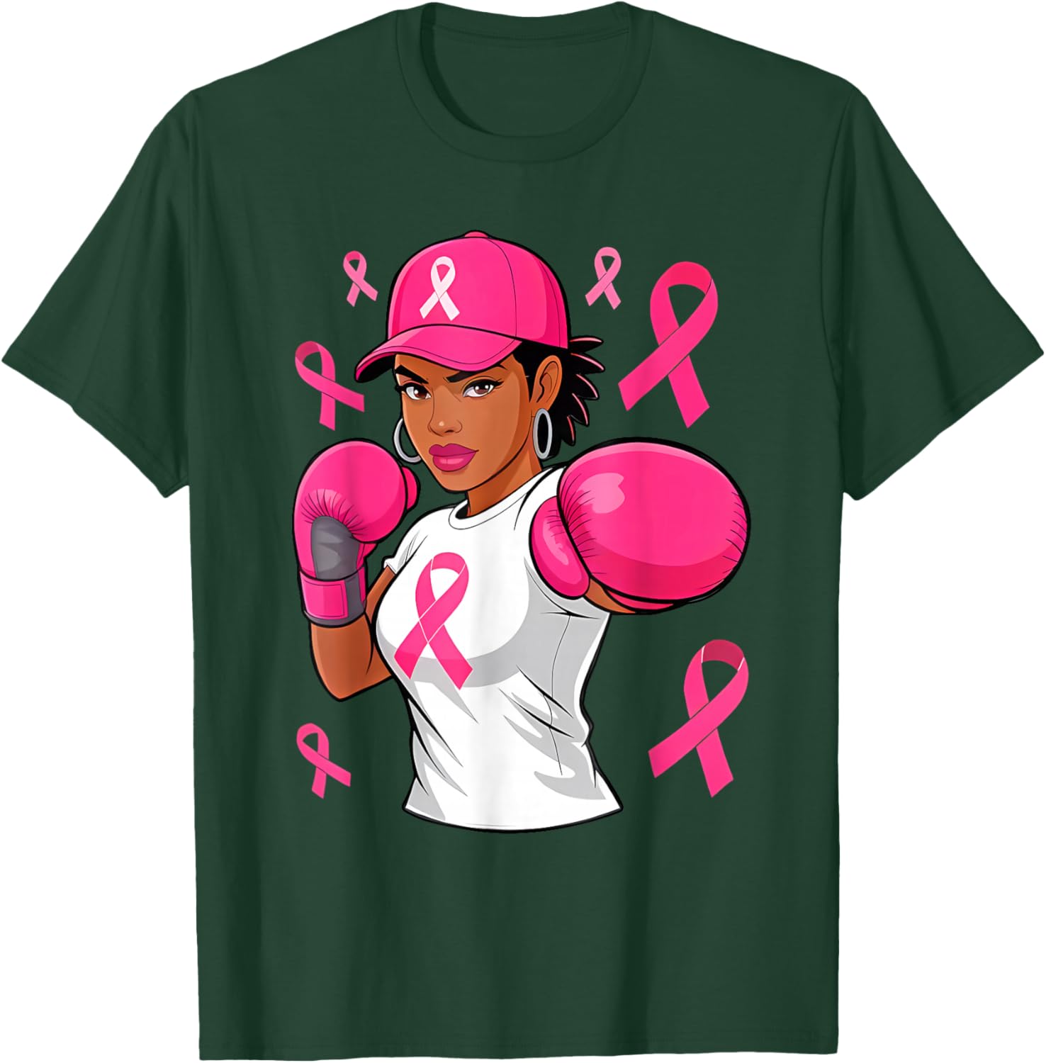 Women Black African American Fight Breast Cancer Pink Ribbon T-Shirt - T-Shirt | Forest