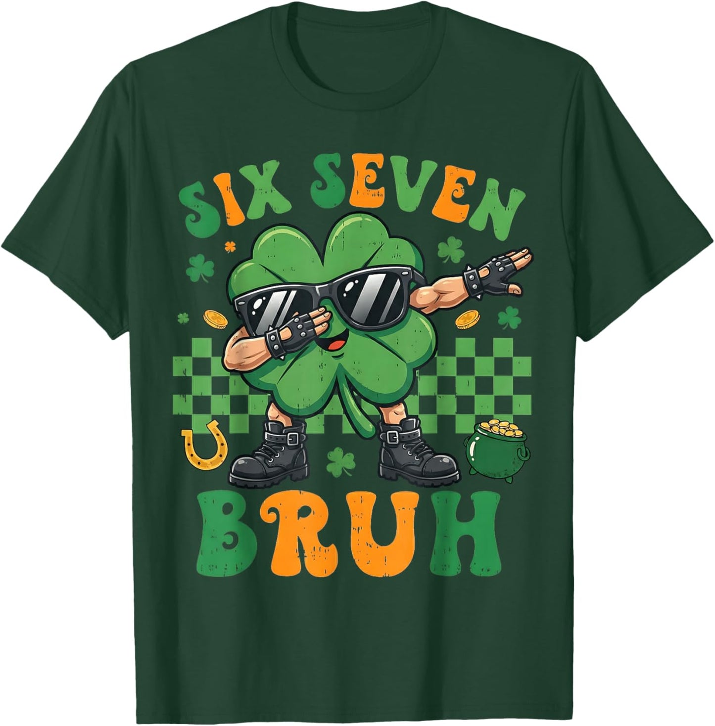 Six Seven Bruh St Patricks Day Boys Kids 67 Dabbing Shamrock T-Shirt - T-Shirt | Forest