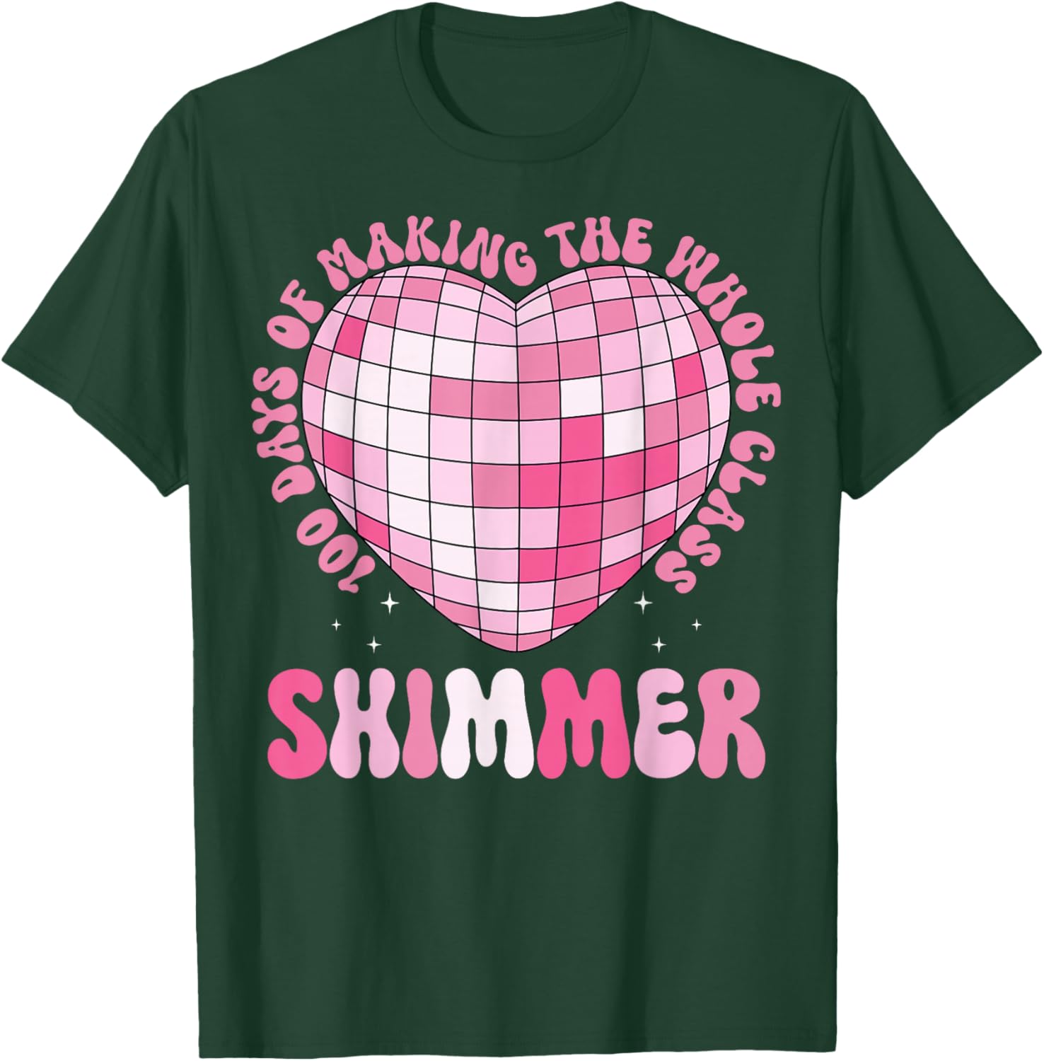 100 Days of Making Whole Class Shimmer Disco Heart T-Shirt - T-Shirt | Forest