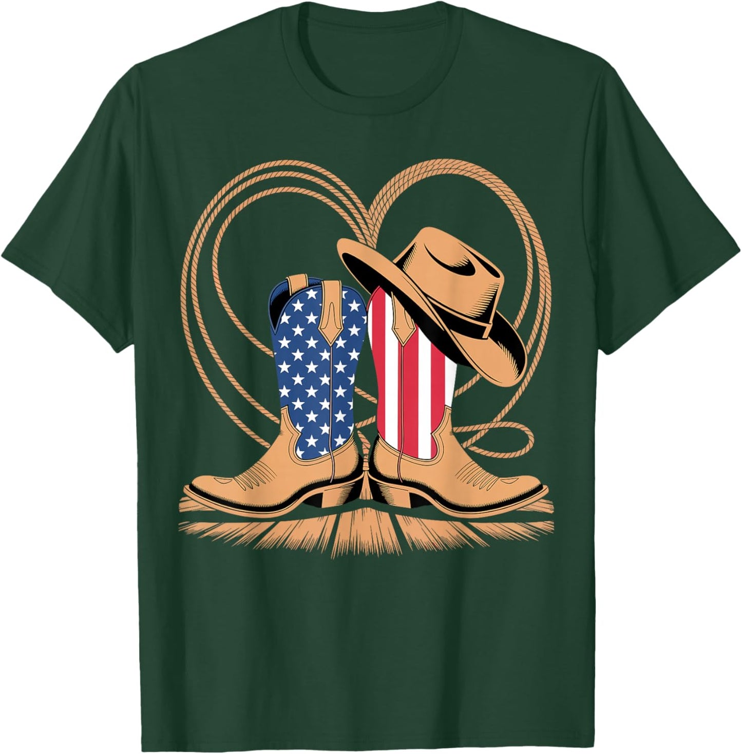 Patriotic Cowboy Boots Heart USA Flag Western Country T-Shirt - T-Shirt | Forest