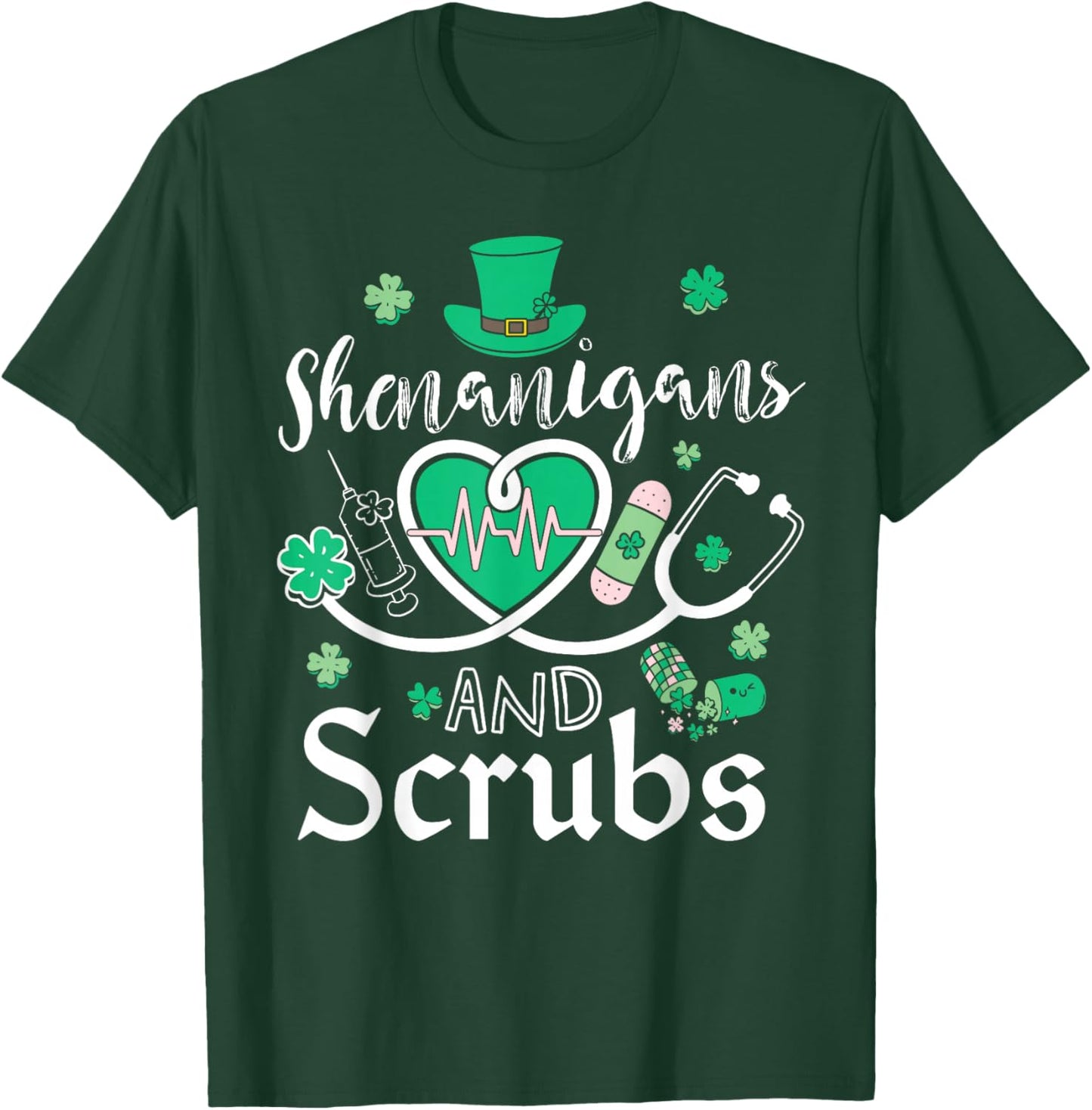 Shenanigans and Scrubs St Patricks Day Nurse Funny T-Shirt - T-Shirt | Forest