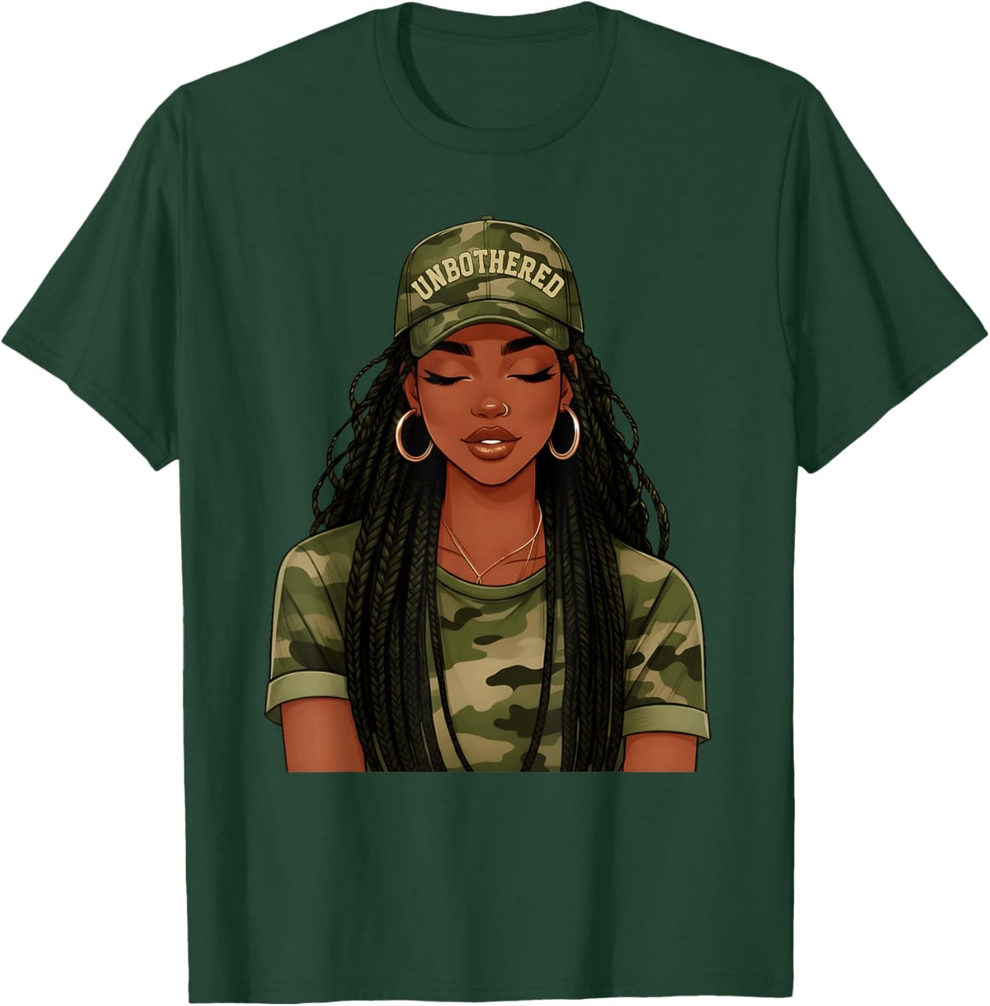 Black Woman Unbothered Locs Camo Girl Women Loc'd Afro Hair T-Shirt - T-Shirt | Forest