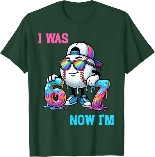 I was 6 Now I'm 7 Baseball Birthday Drip Ice Cream Boy T-Shirt - T-Shirt | Forest