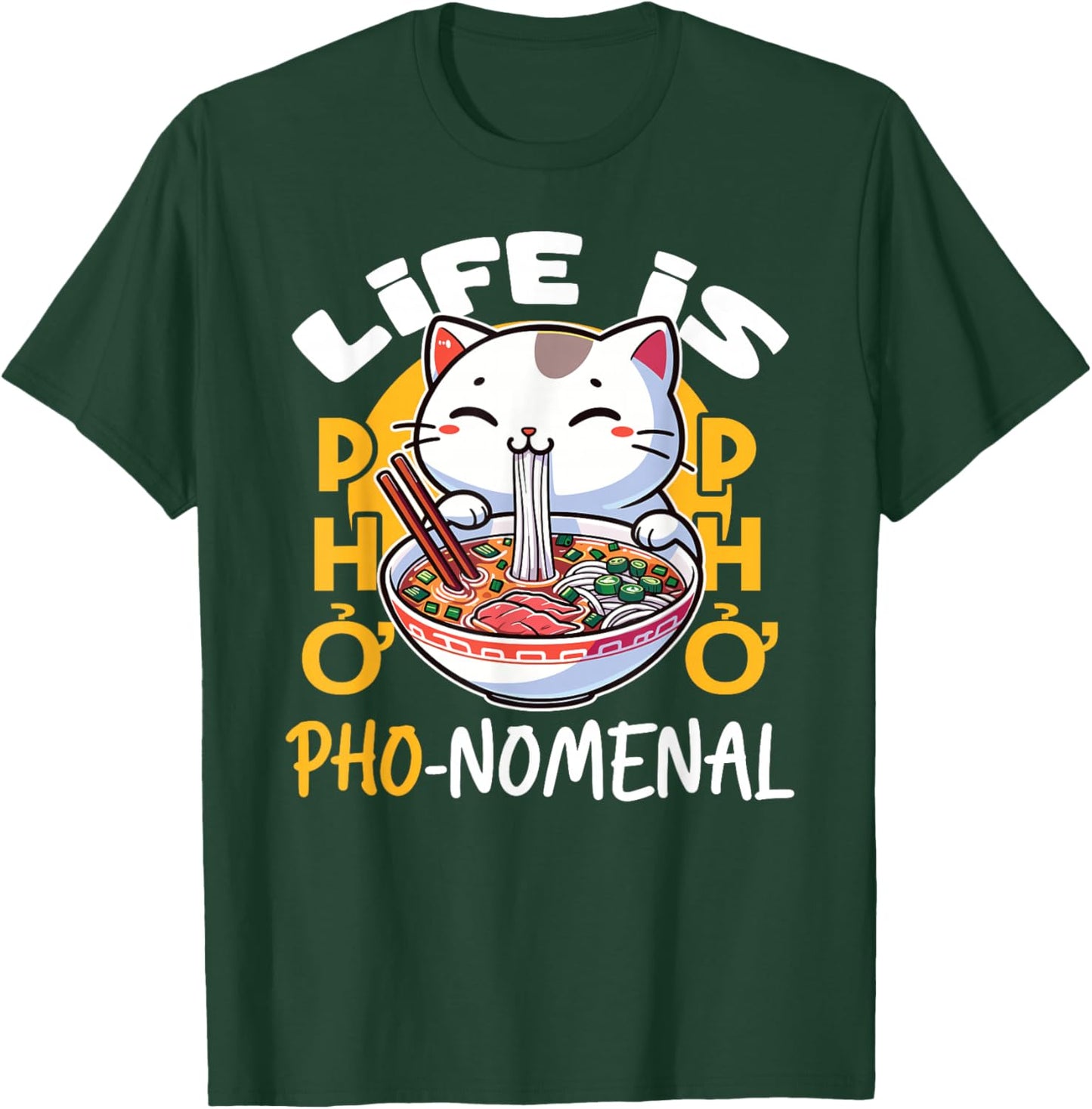 Pho Cat Kawaii Pho Bowl Vietnamese Noodles Food Pun T-Shirt - T-Shirt | Forest