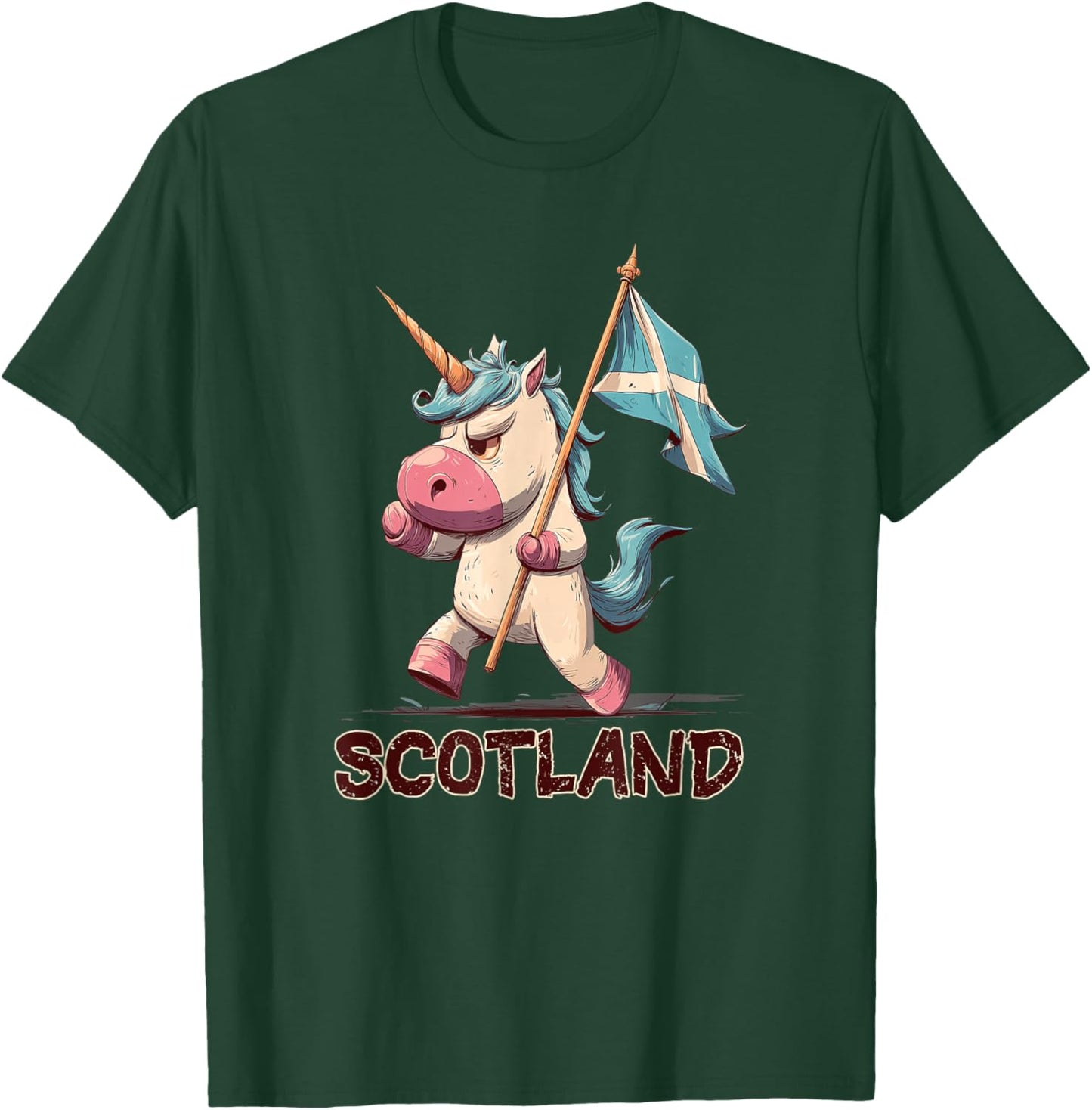 Grumpy Unicorn with Scottish Flag for Scotland Lovers T-Shirt - T-Shirt | Forest