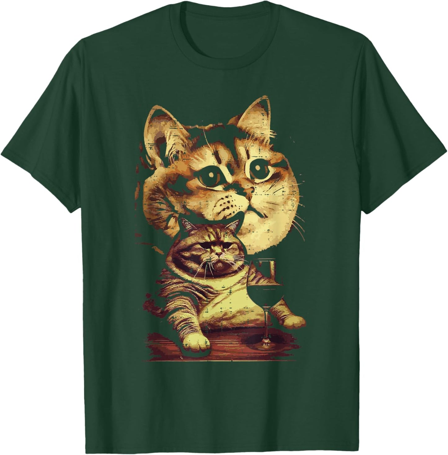 Tabby Cat Wine Glass Funny Meme Humor Animal Lover Women Men T-Shirt - T-Shirt | Forest
