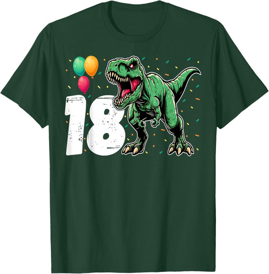 18th Birthday Dinosaur Lover 18 Years Old Boys Girls T-Shirt - T-Shirt | Forest