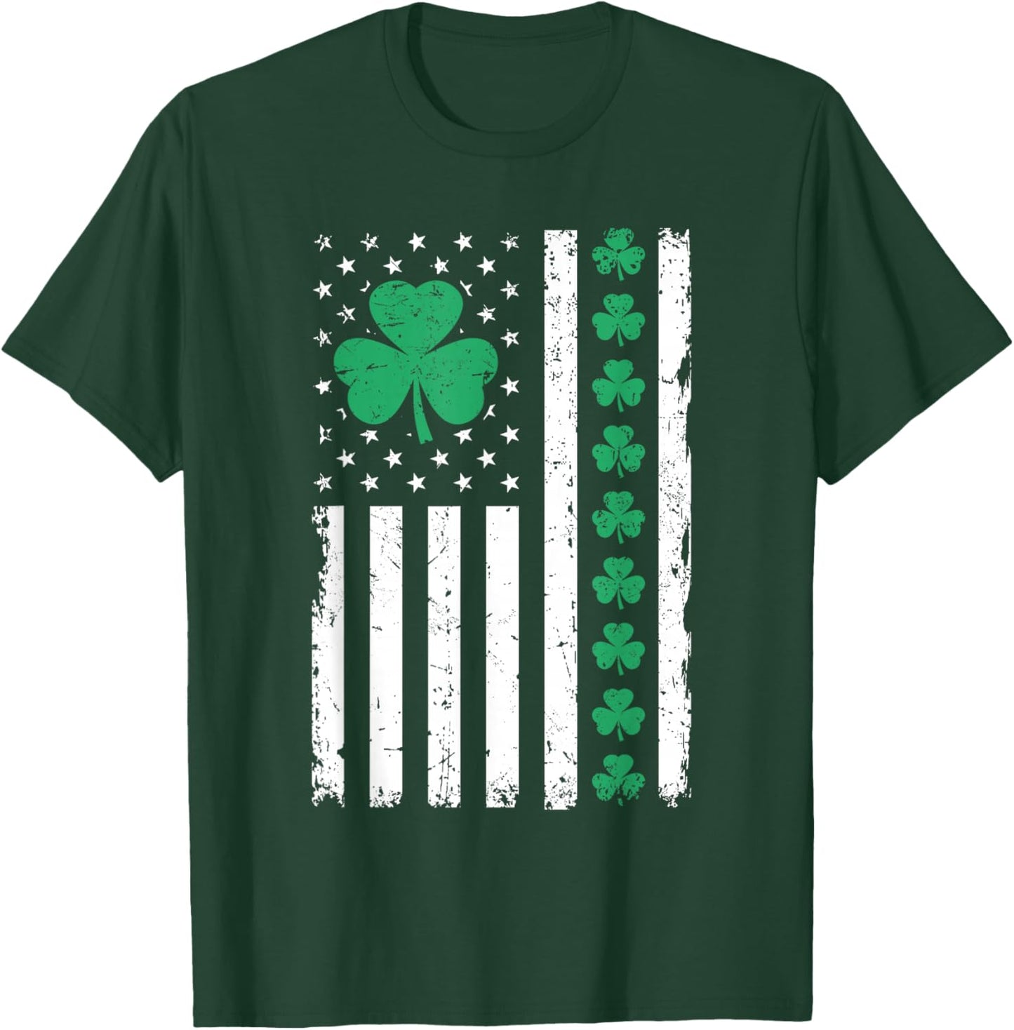 US American Flag with Shamrocks for Pattys St Patricks Day T-Shirt - T-Shirt | Forest