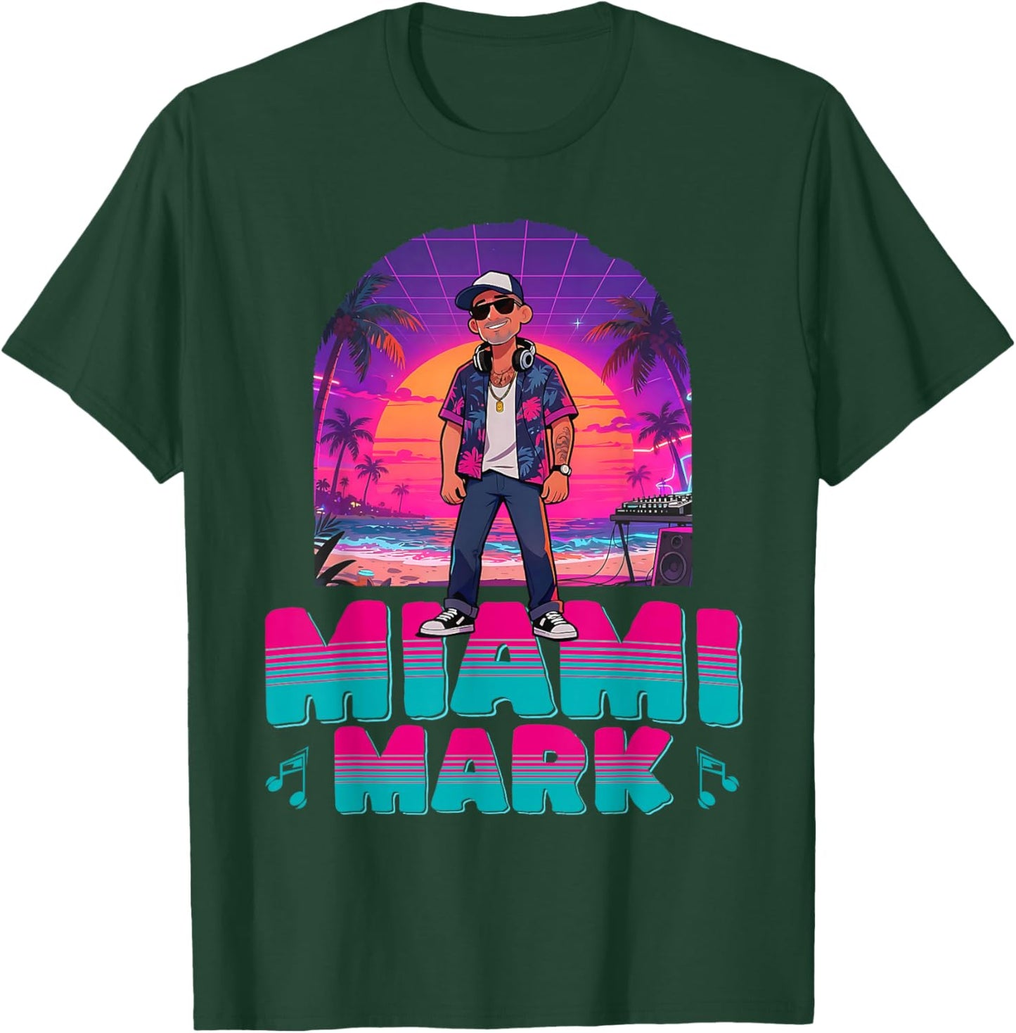 Retro DJ Miami Mark Disc Jockey 80s Flare Novelty T-Shirt - T-Shirt | Forest