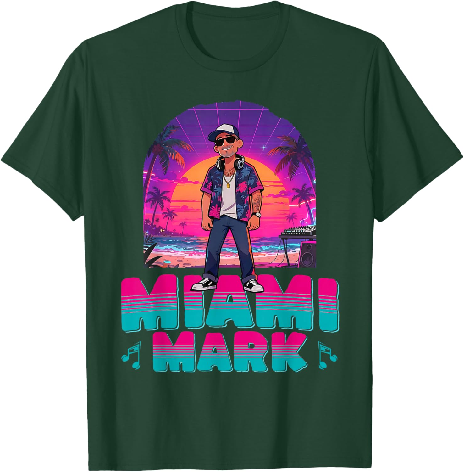 Retro DJ Miami Mark Disc Jockey 80s Flare Novelty T-Shirt - T-Shirt | Forest