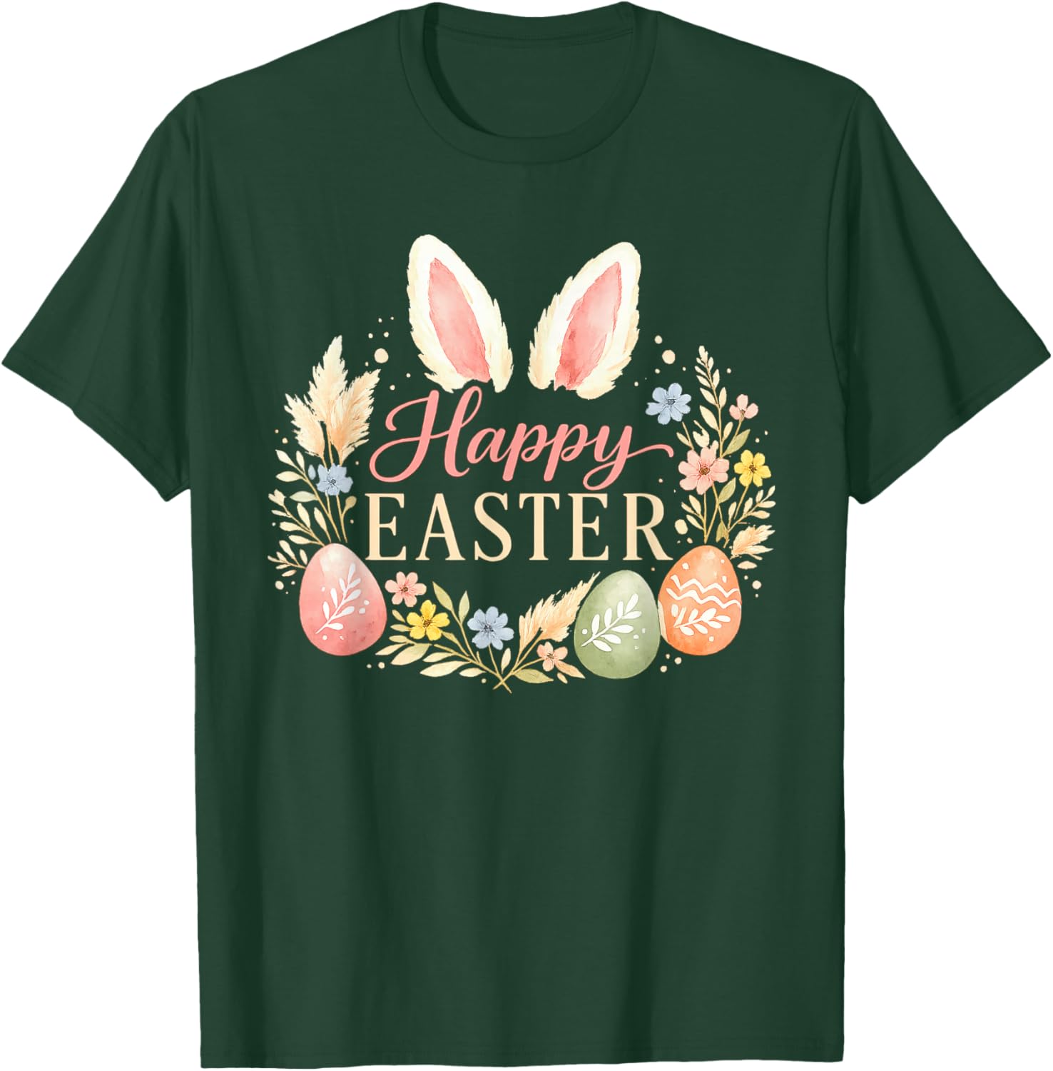 Happy Easter Floral Egg Spring Art T-Shirt - T-Shirt | Forest