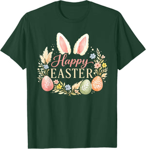Happy Easter Floral Egg Spring Art T-Shirt - T-Shirt | Forest