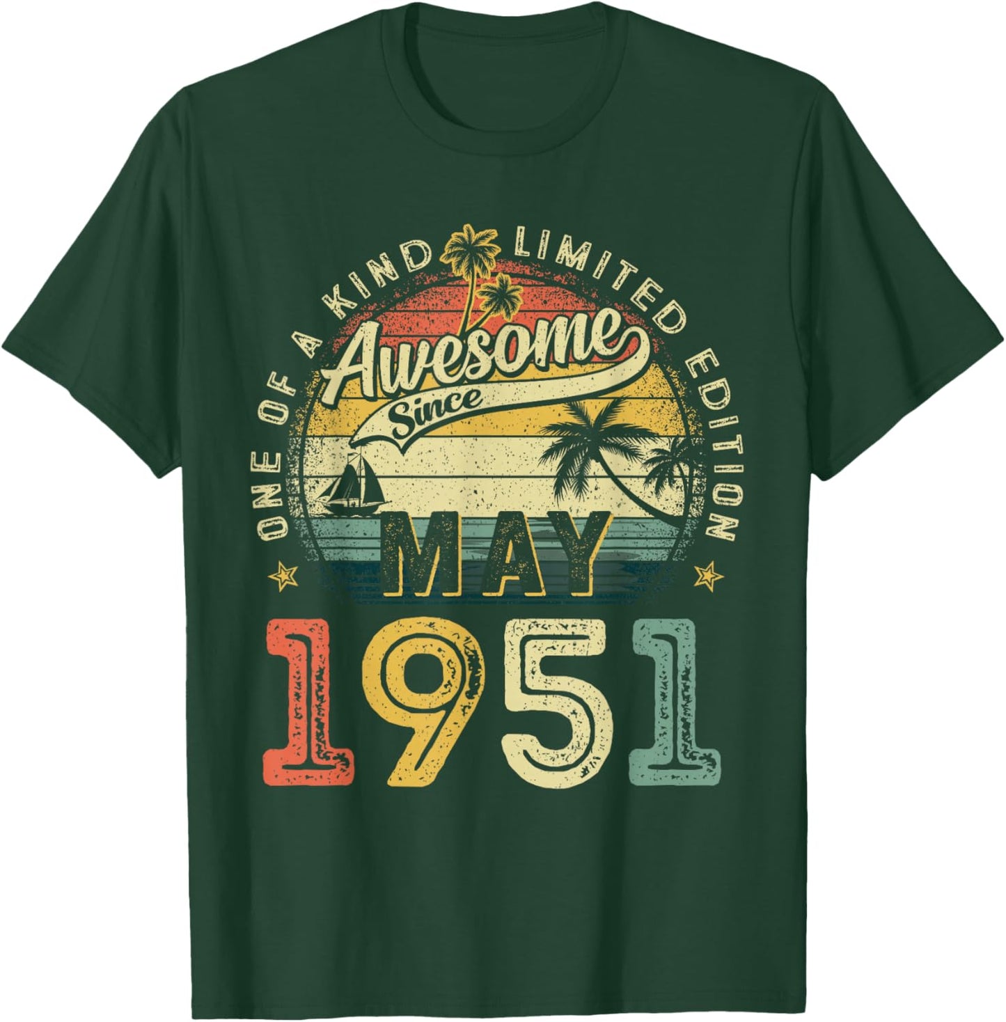 Awesome Since May 1951 Vintage Retro 75th Birthday Men Women T-Shirt - T-Shirt | Forest
