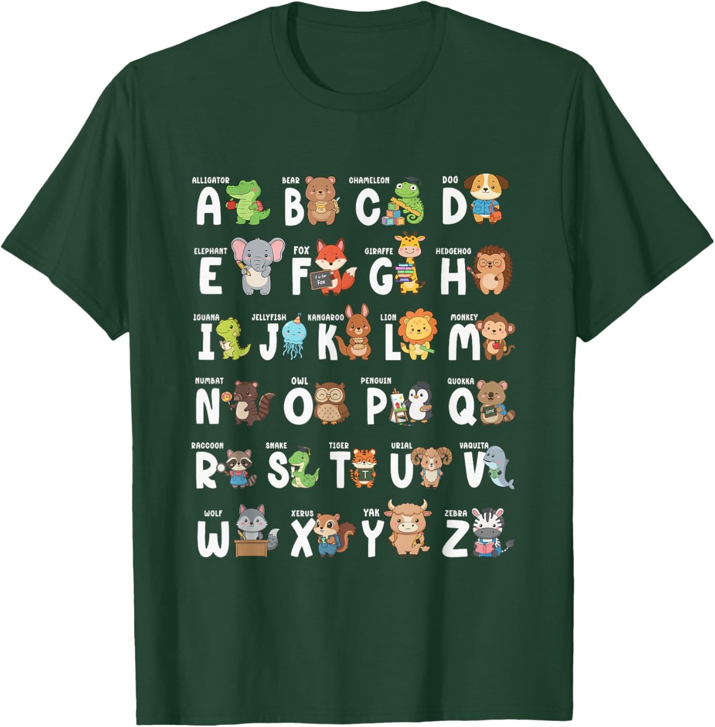 Alphabet Animals ABCs Letters Kindergarten Boy Girls Teacher T-Shirt - T-Shirt | Forest
