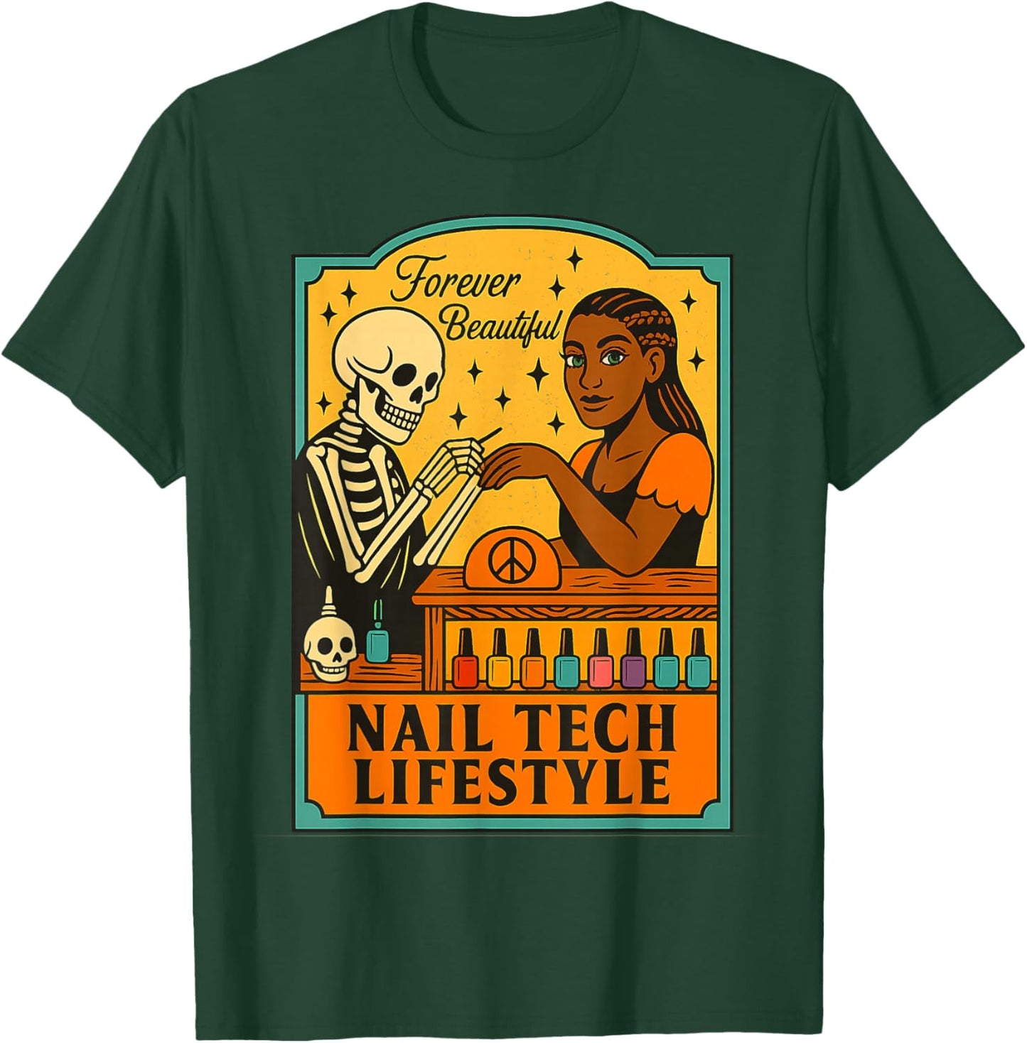 Nail Tech Skull and Beautiful Model T-Shirt - T-Shirt | Forest