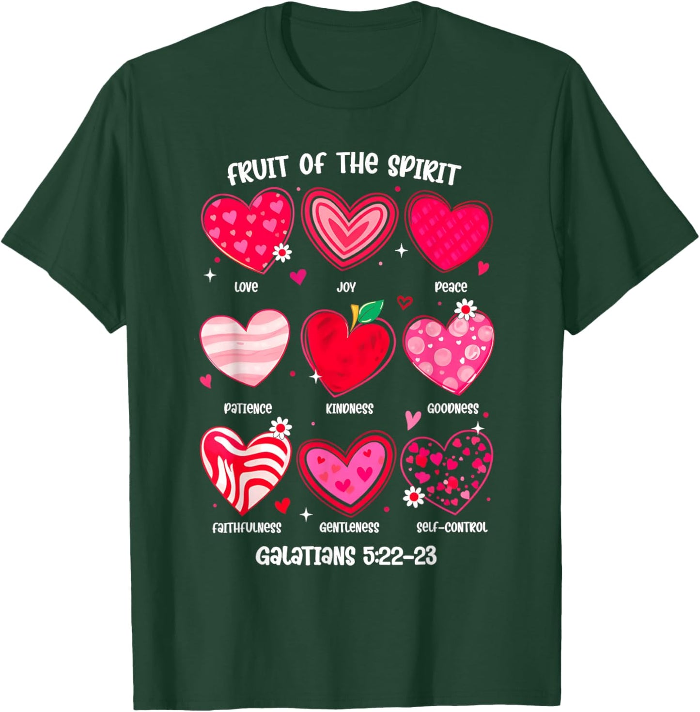 Fruit of The Spirit Christian Hearts Bible Verse Valentine T-Shirt - T-Shirt | Forest