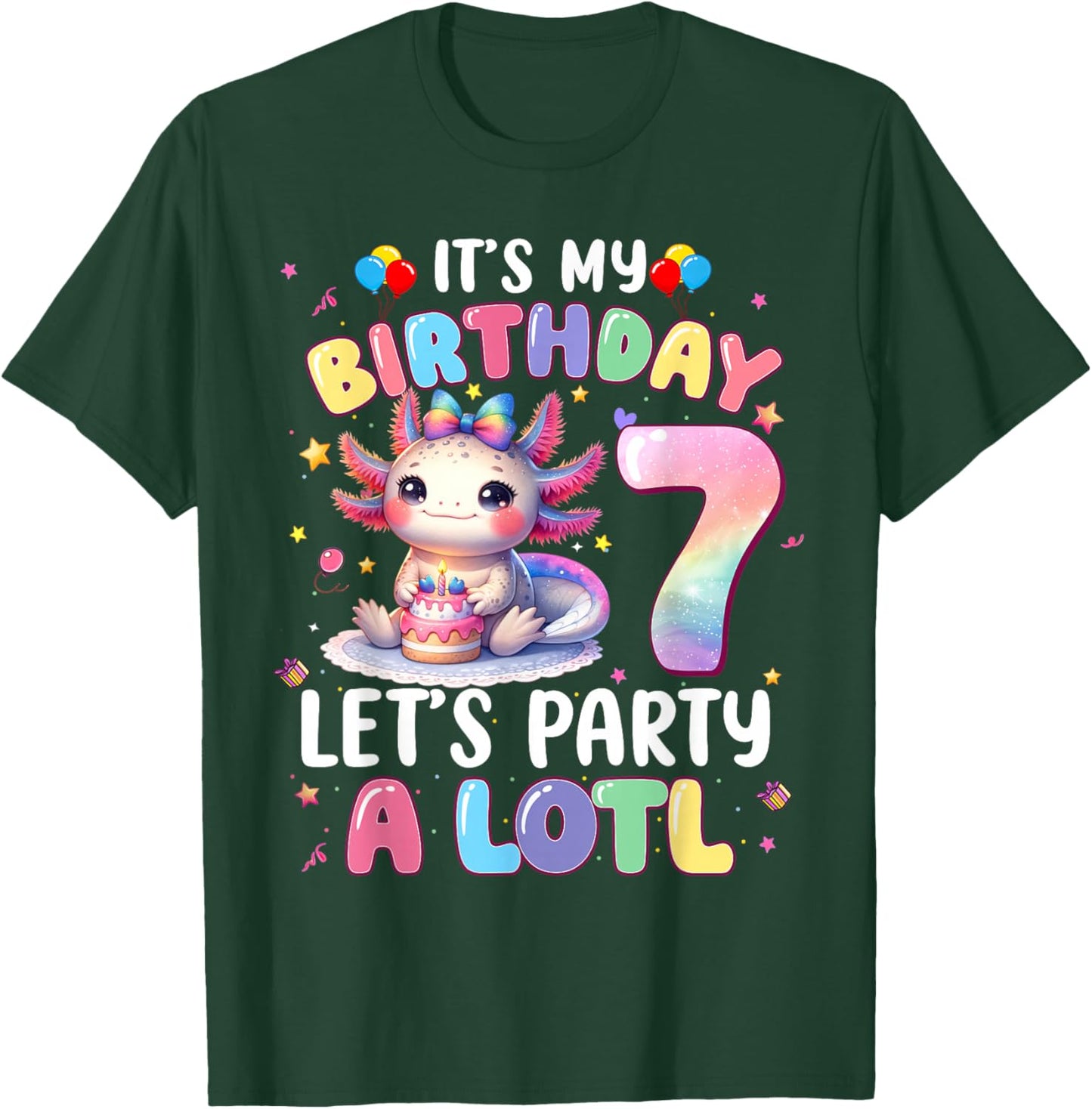 I'm 7th Birthday Girl Cute Axolotl 7 Year Old Bday Kids T-Shirt - T-Shirt | Forest