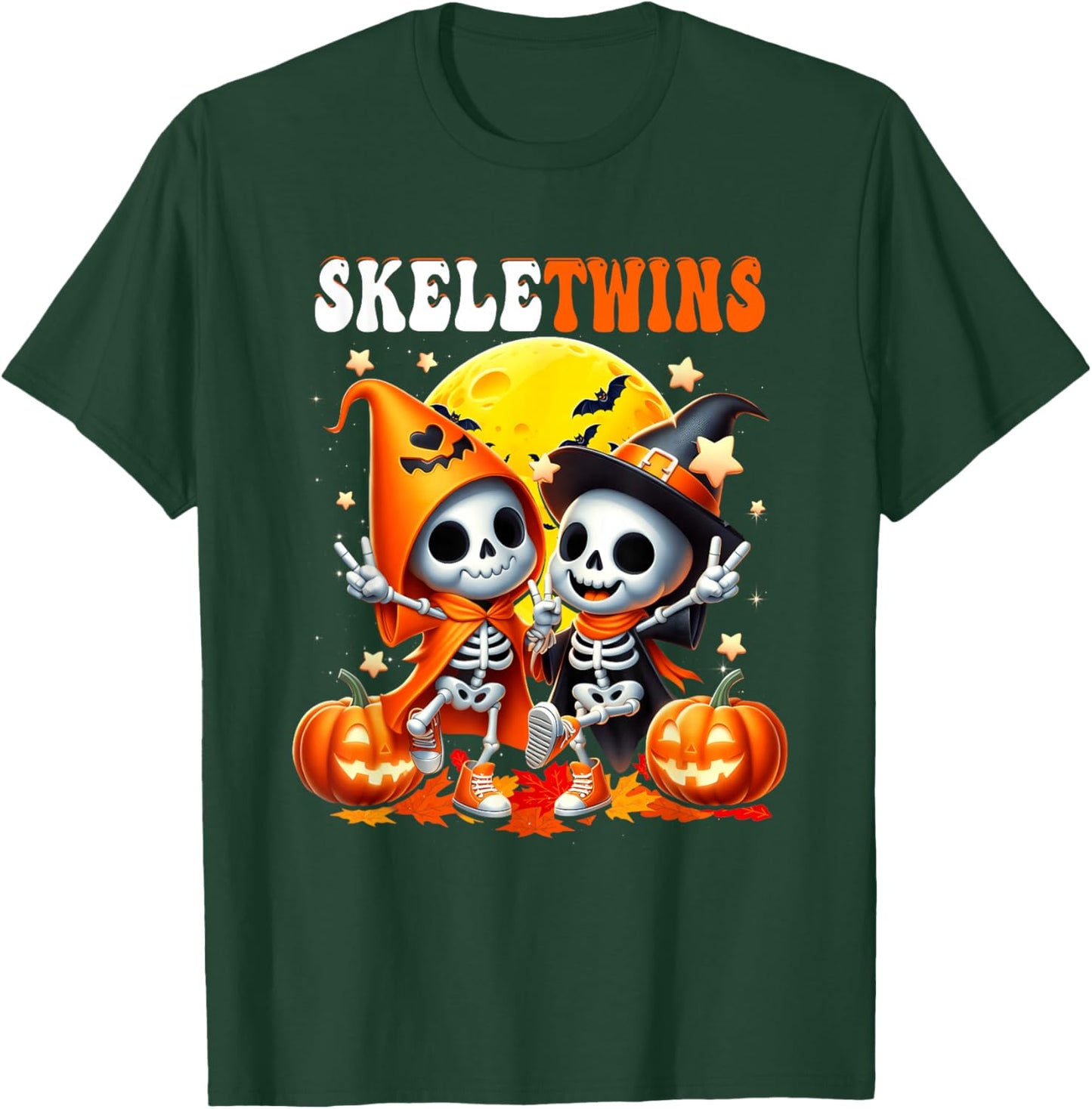 Twins Halloween Matching Skeletwins Funny Dancing Skeletons T-Shirt - T-Shirt | Forest