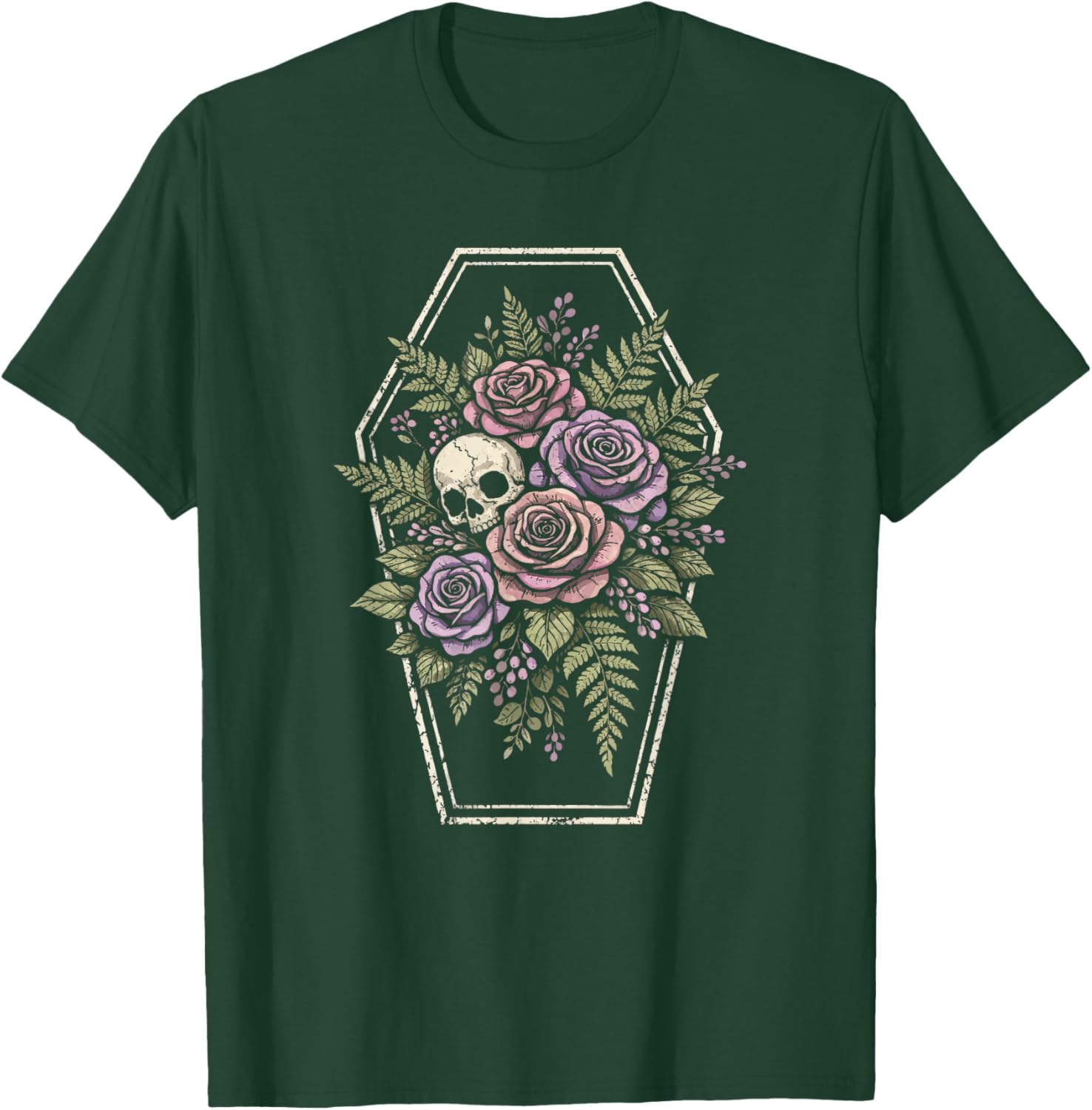Skull Goth Flower Floral Coffin Grunge Dark Alt Aesthetic T-Shirt - T-Shirt | Forest