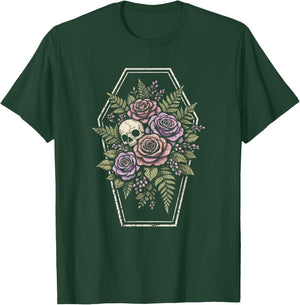 Skull Goth Flower Floral Coffin Grunge Dark Alt Aesthetic T-Shirt - T-Shirt | Forest