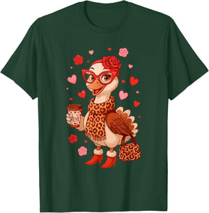 Valentine Goose Leopard Heart Retro T-Shirt - T-Shirt | Forest