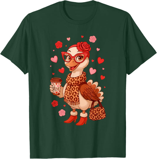 Valentine Goose Leopard Heart Retro T-Shirt - T-Shirt | Forest