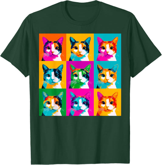 Calico Cat Pop Art Design with Vibrant Colors T-Shirt - T-Shirt | Forest